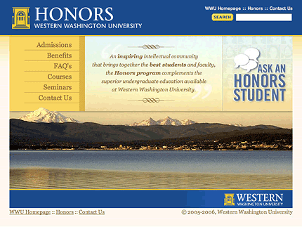 Honors Program, WWU website screenshot